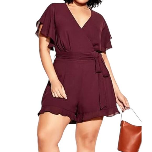 City Chic Pants - City Chic playsuit frill love romper burgundy size M 18